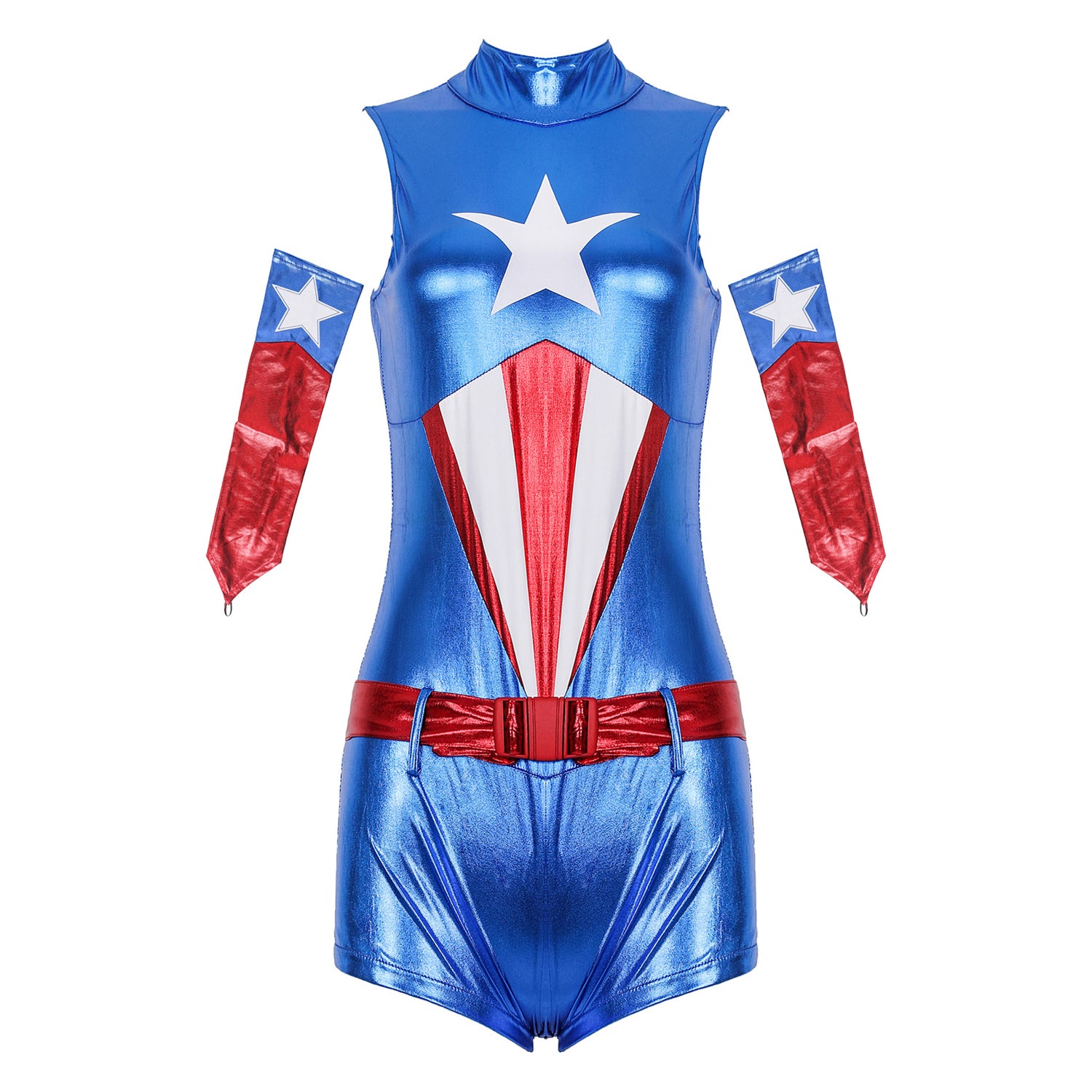 Captain America Costume Jumpsuit Patent leather Bodysuit