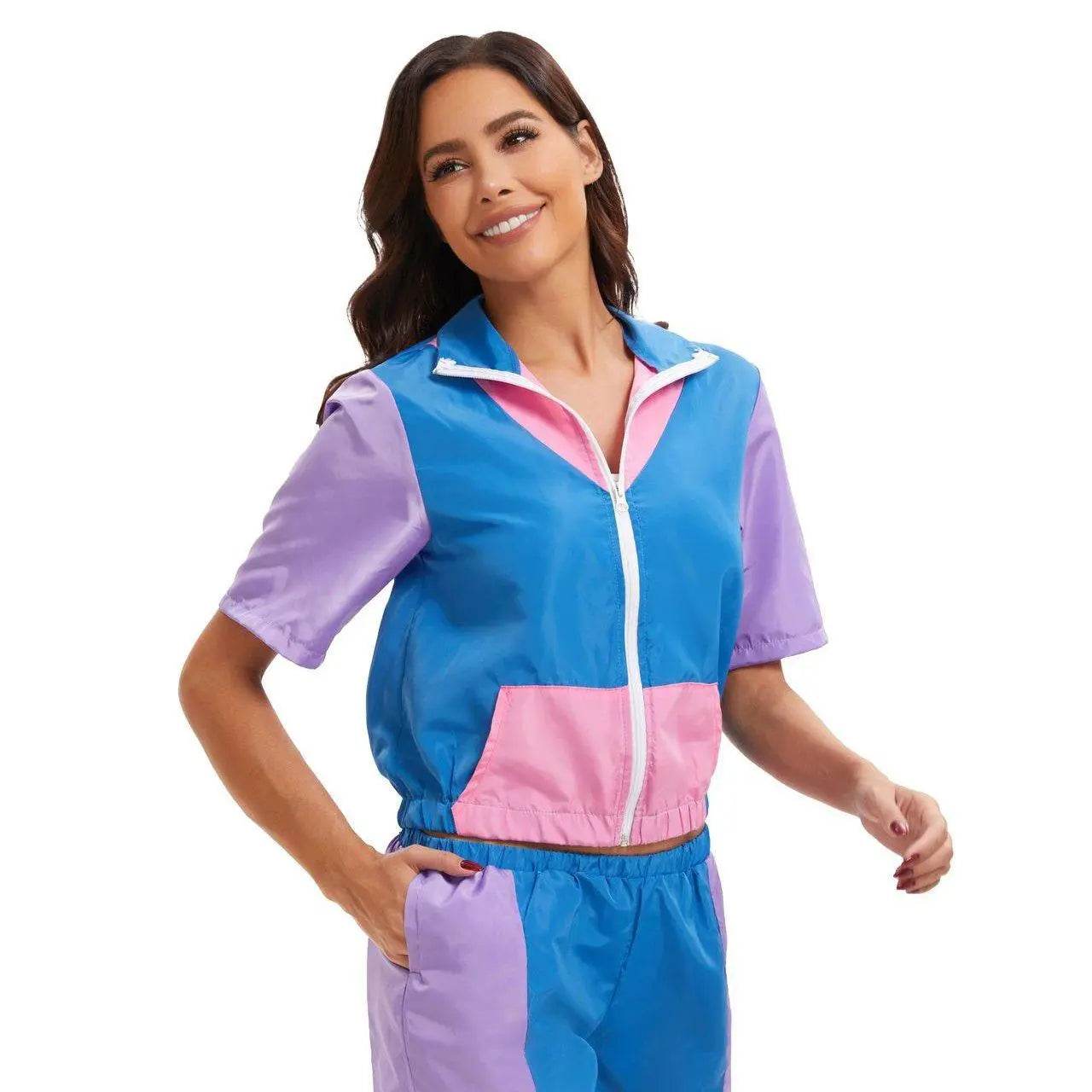 Carnival Disco Retro 80s Outfits Zipper Women's Sportswear Hip Hop Stage Costume - Ecosfun