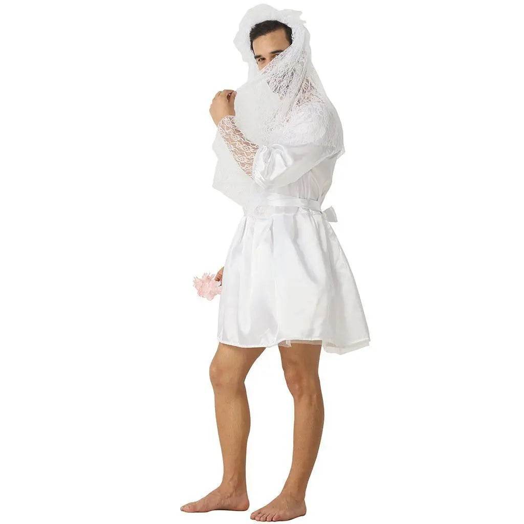 Men's Wedding Dress Funny Male White Bride Costume Halloween Stag Night Party Outift - Ecosfun