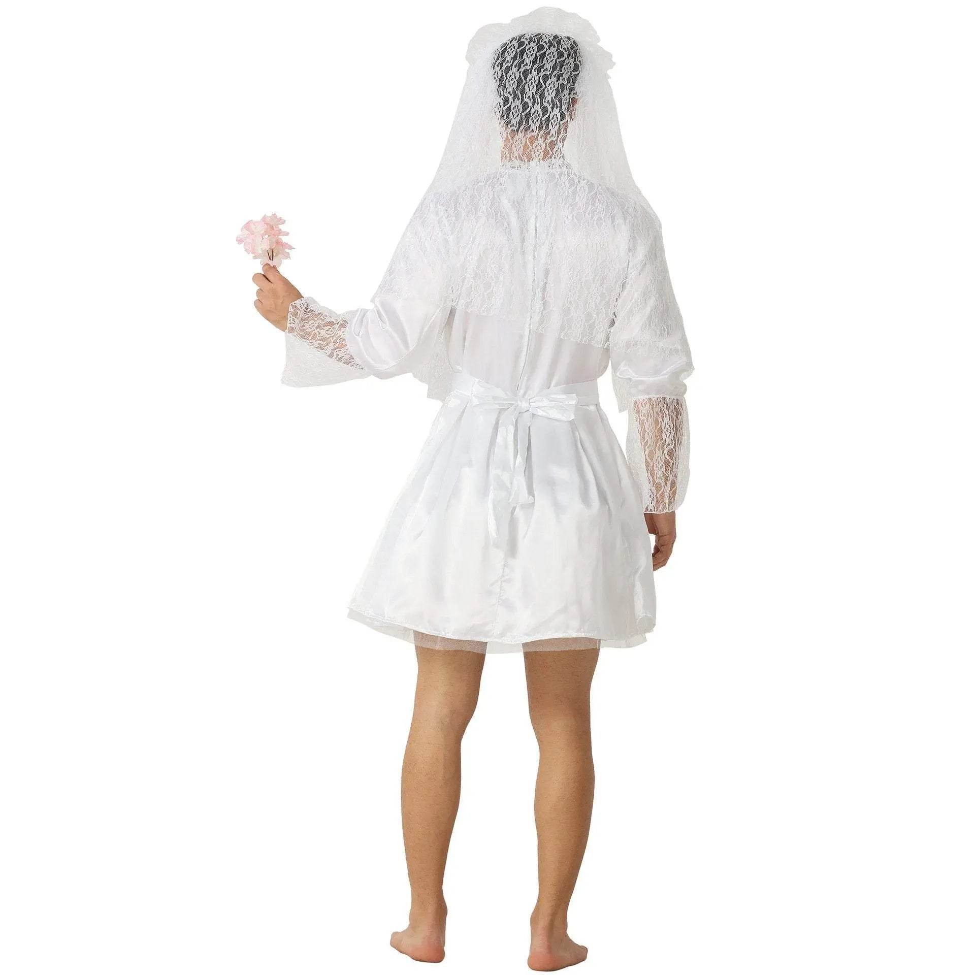 Men's Wedding Dress Funny Male White Bride Costume Halloween Stag Night Party Outift - Ecosfun