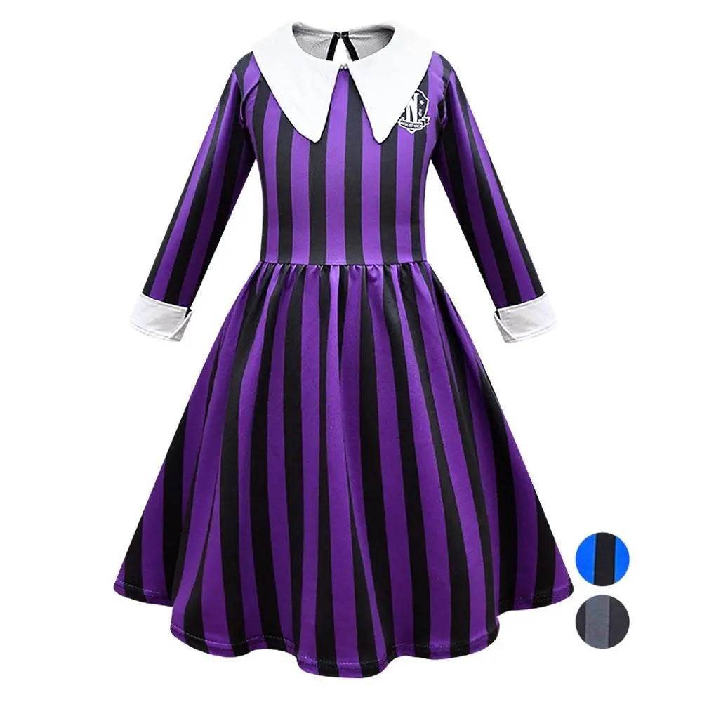 Wednesday Costume The Addams Family Cosplay Striped Dress For Kids - Ecosfun